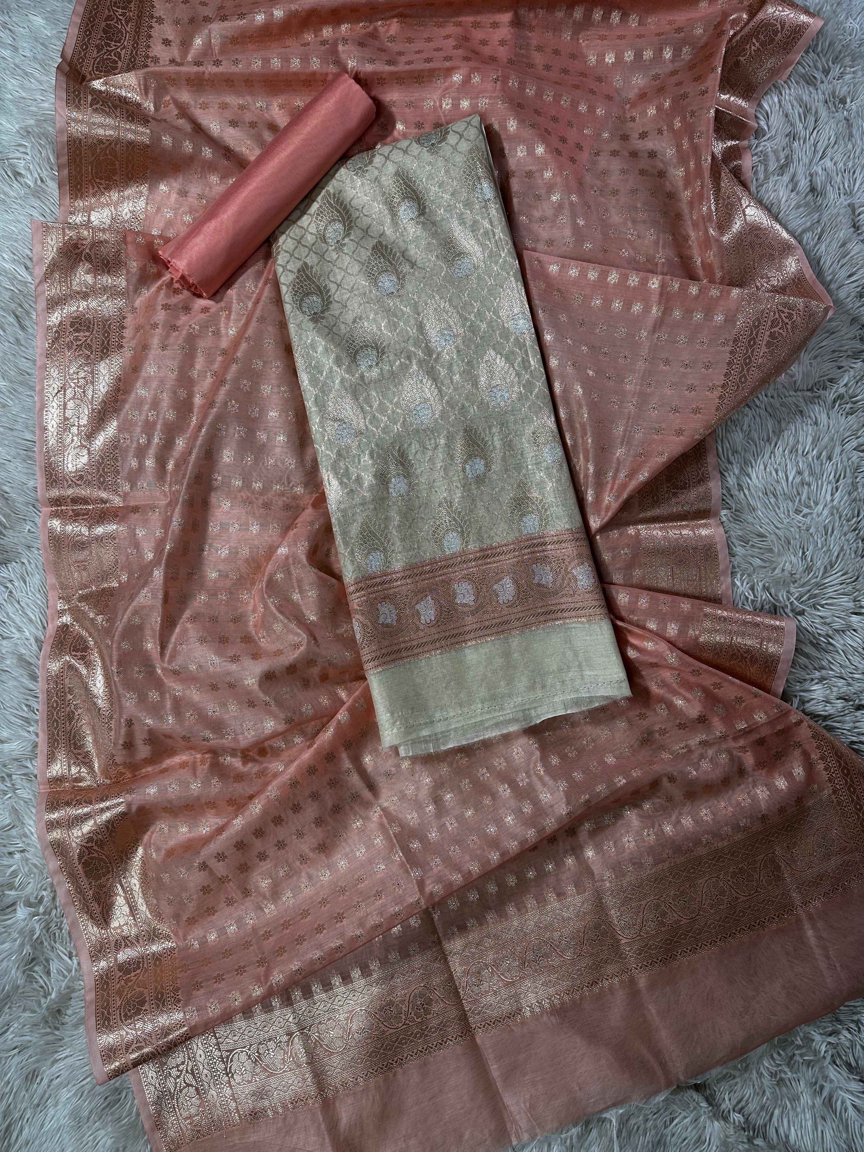 PINK UNSTITCHED SUIT IN FABRIC HANDLOOM SILK