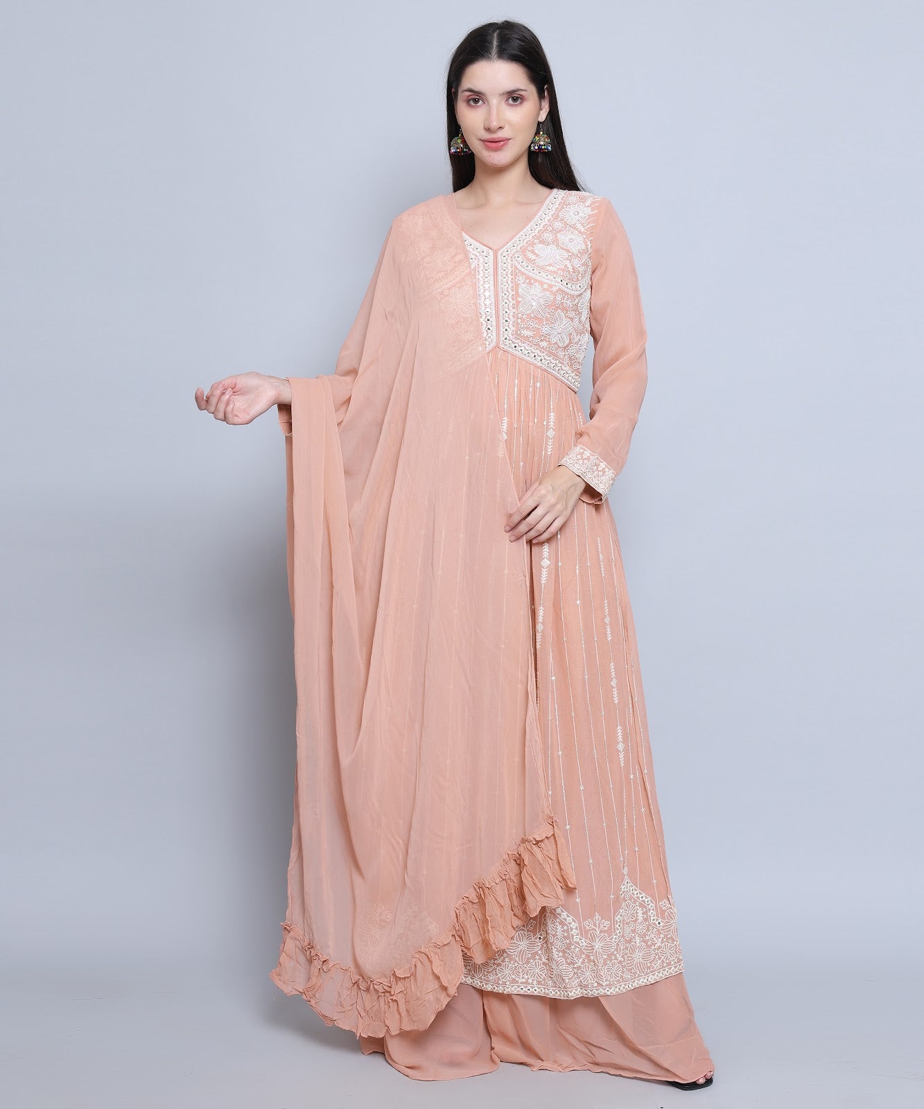 Peach Premium Designer Readymade Pant Suit With Embroidery Work main image 1