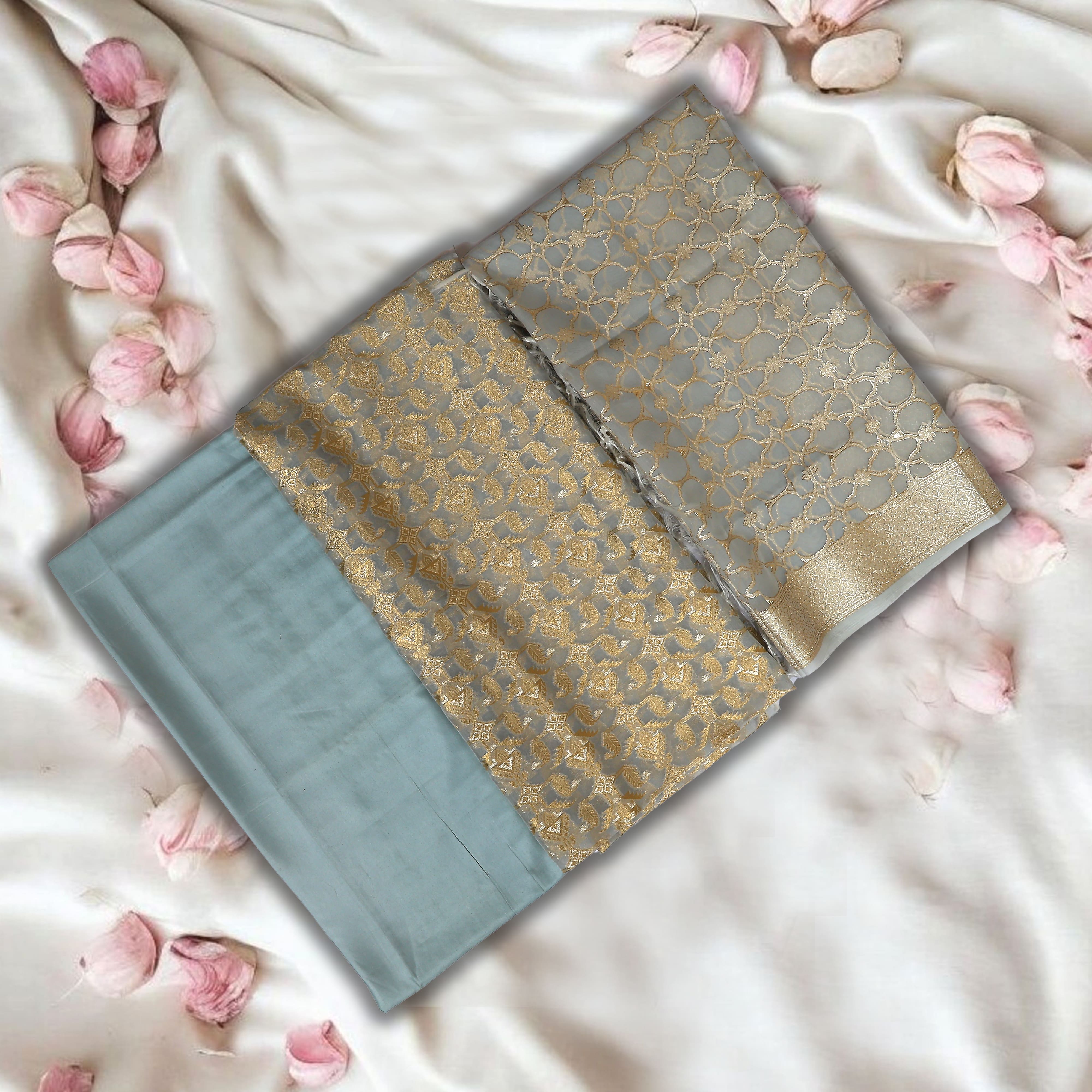 GREY UNSTITCHED SUIT IN ORGANZA FABRIC