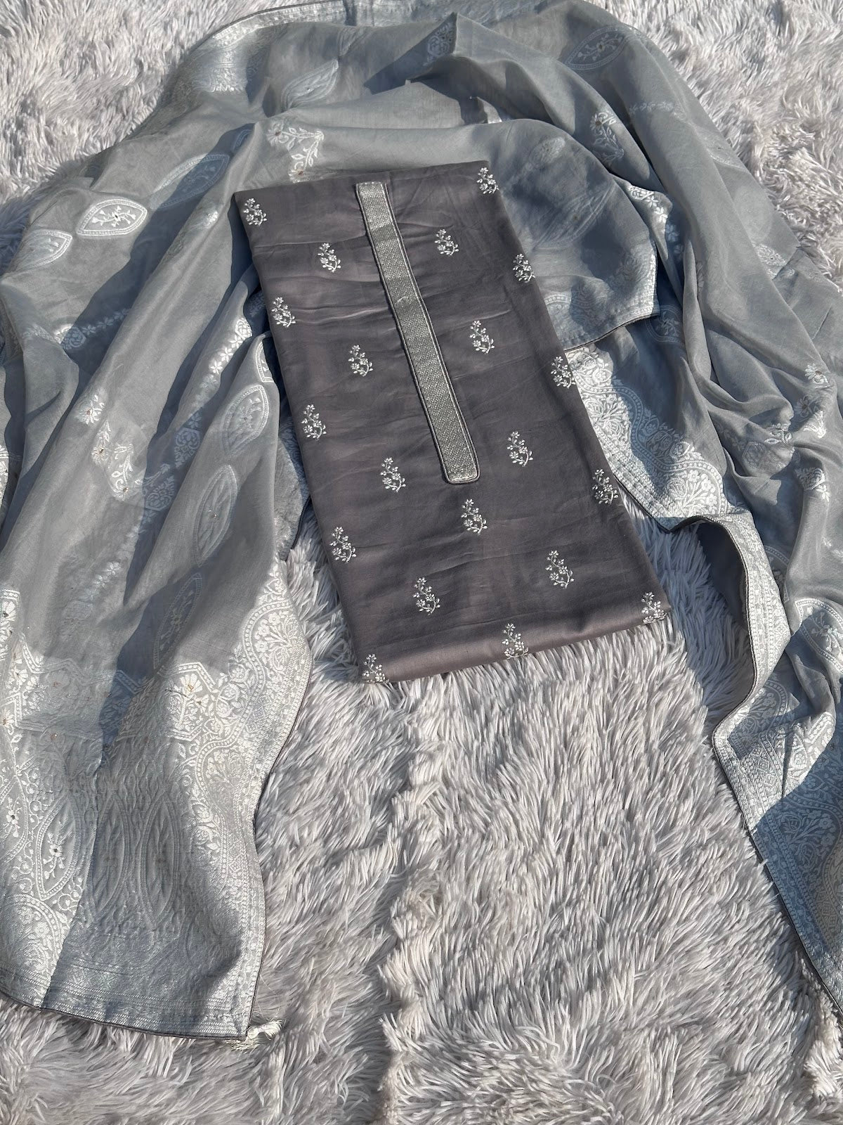 LIGHT GREY UNSTITCHED SUIT IN GLAZE COTTON FABRIC