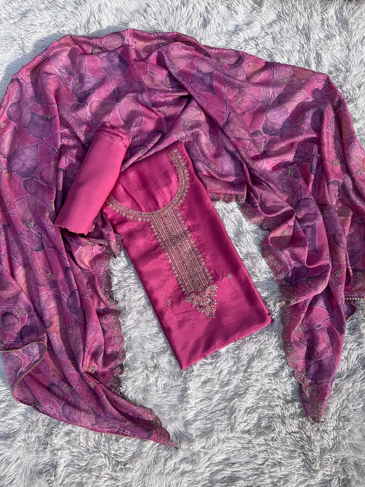 PINK UNSTITCHED SUIT IN COTTON MUSLIN SILK FABRIC