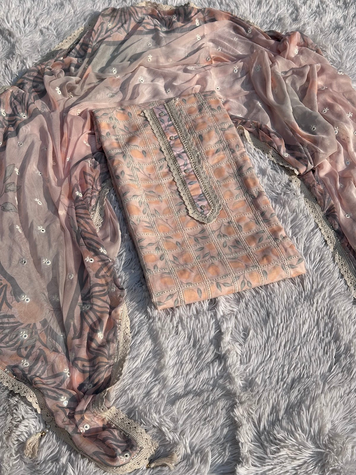 PEACH PAKISTANI UNSTITCHED SUIT IN COTTON FABRIC