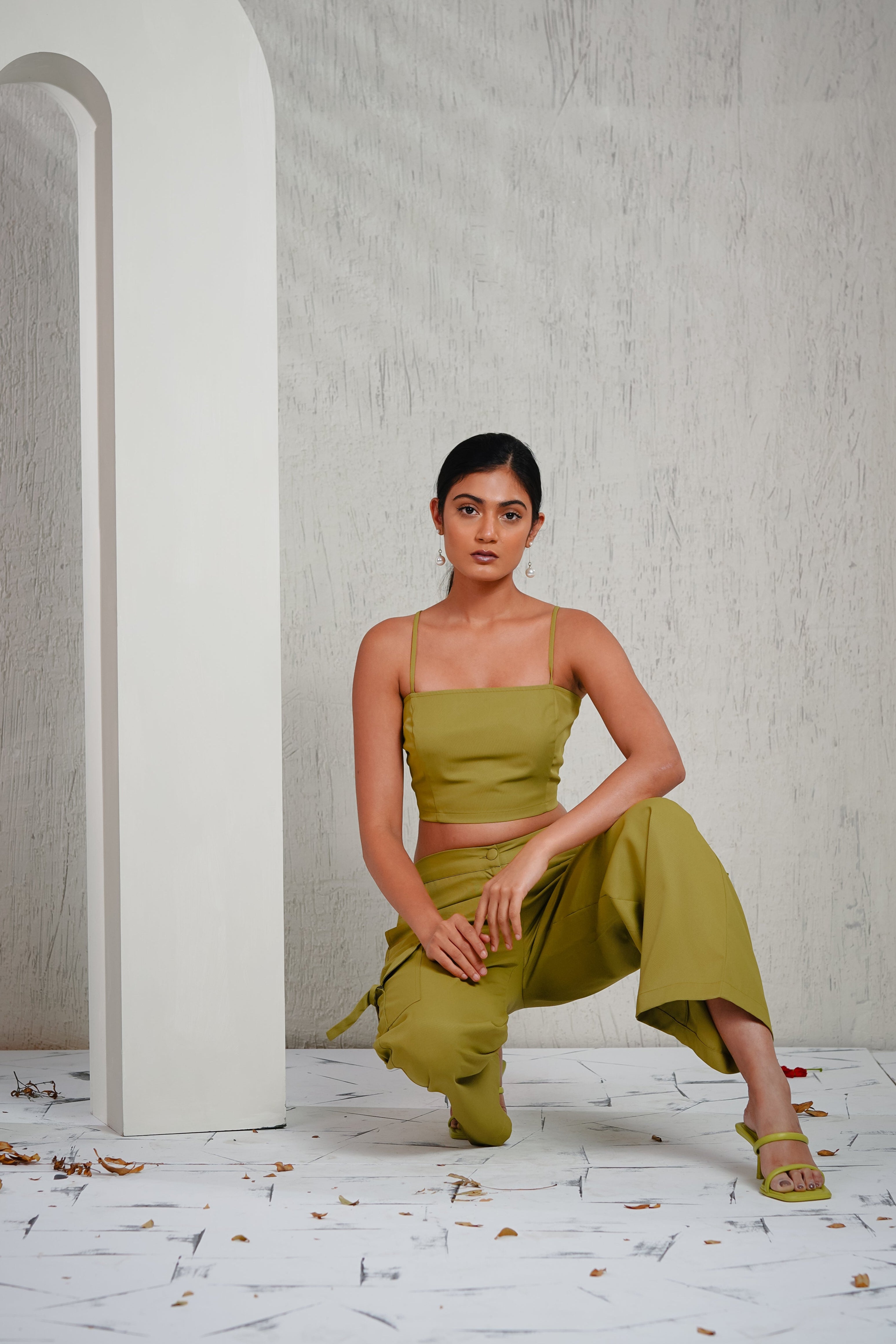 IRIS - Green Crop Top with Cargo Pants