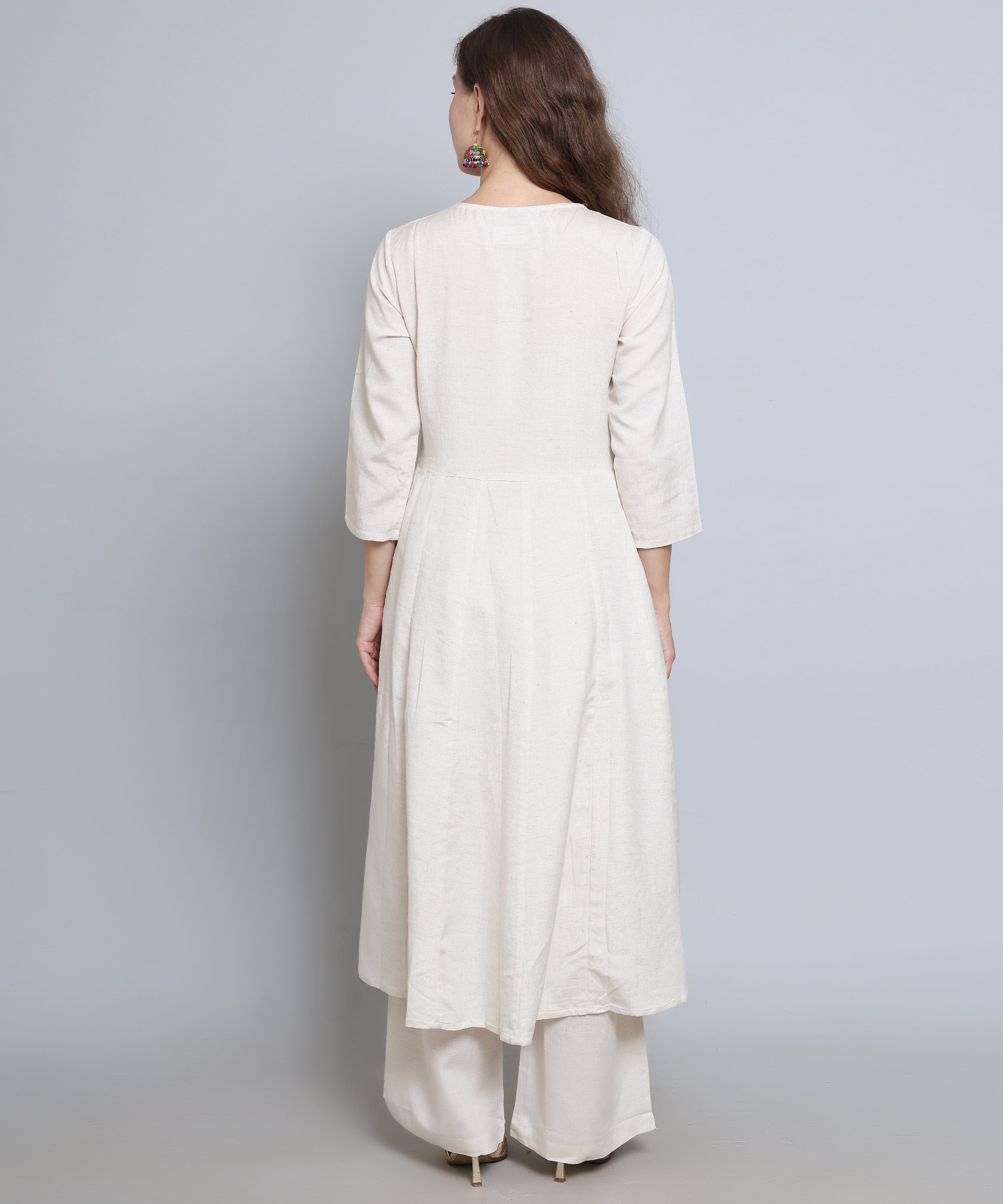 White Naira cut Suit with Palazzo in Khadi Cotton