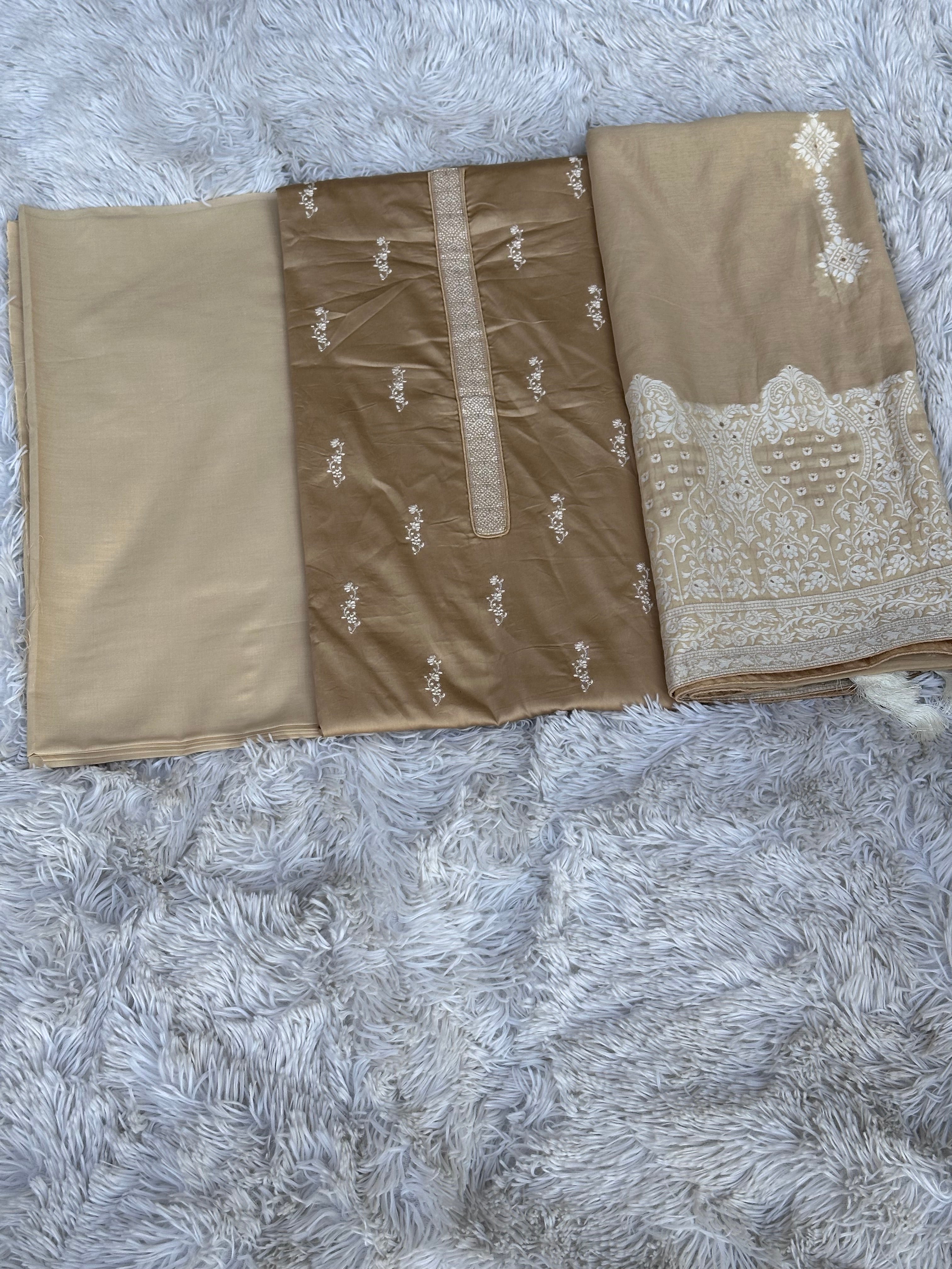 BEIGE UNSTITCHED SUIT IN GLAZE COTTON FABRIC