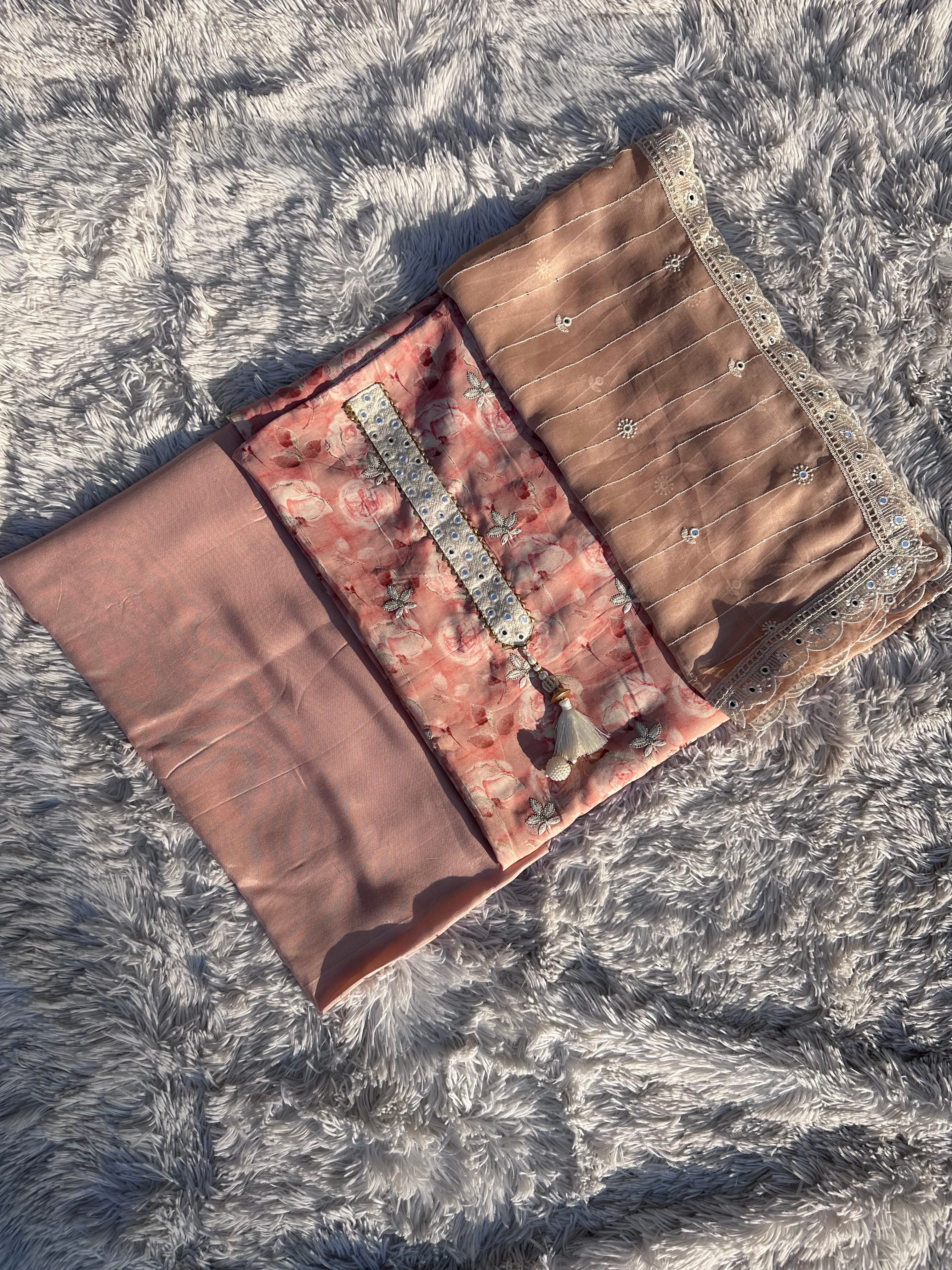 BEIGE PINK UNSTITCHED SUIT IN RAYON COTTON FABRIC