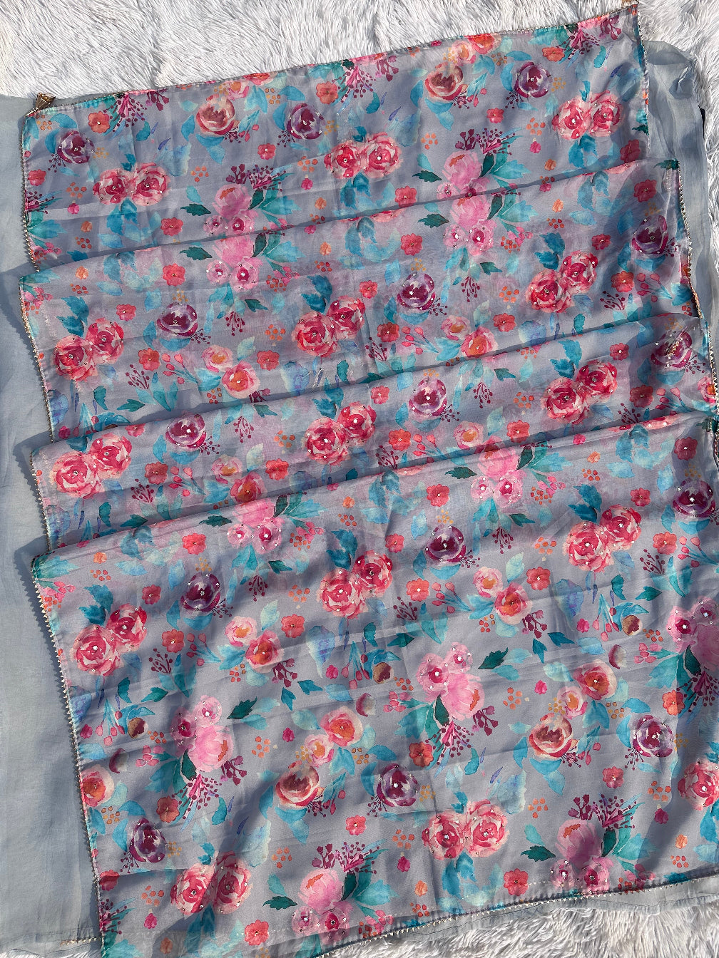 GREY UNSTITCHED SUIT IN ORGANZA FABRIC