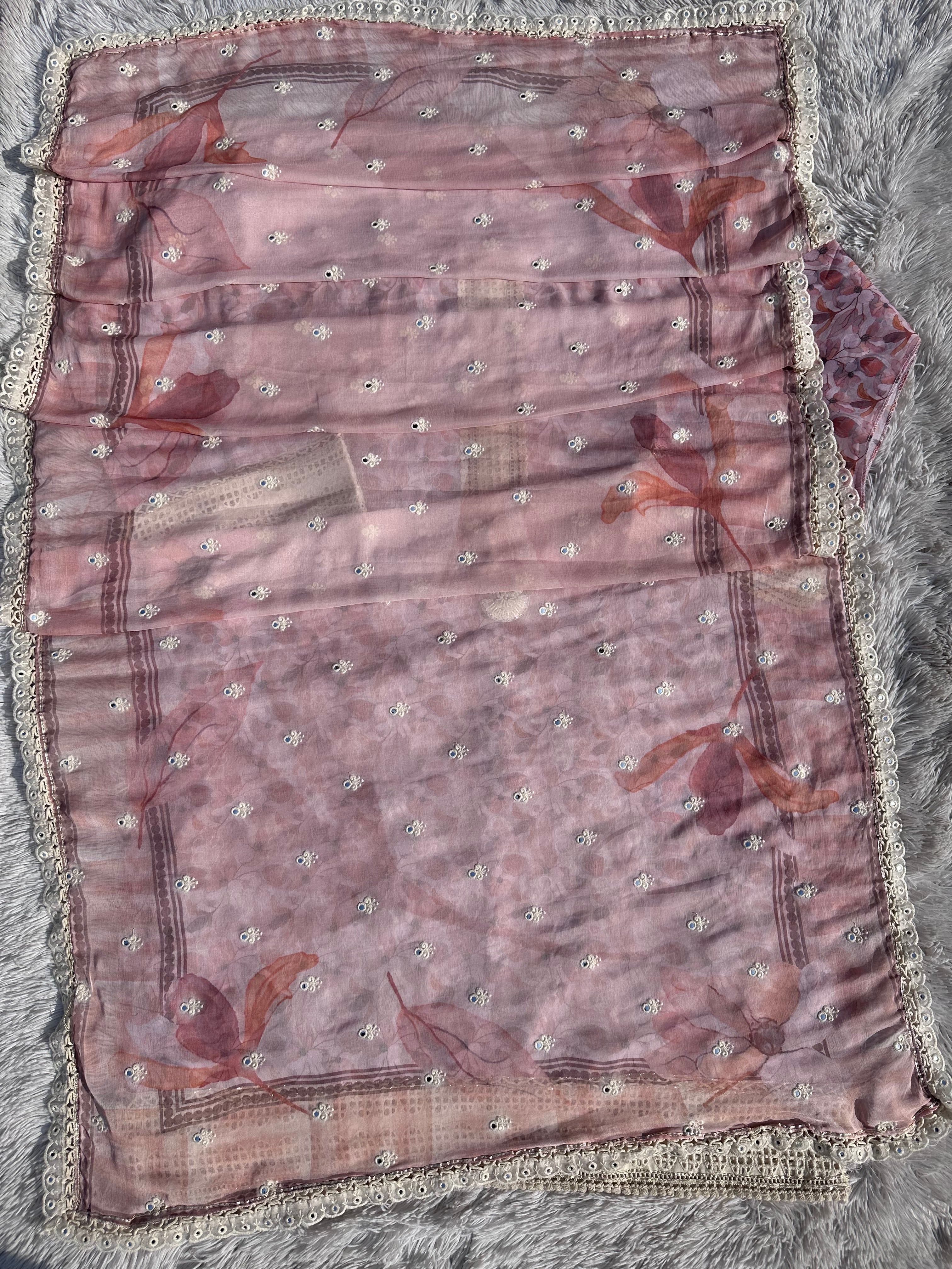 BABY PINK PAKISTANI UNSTITCHED SUIT IN COTTON FABRIC