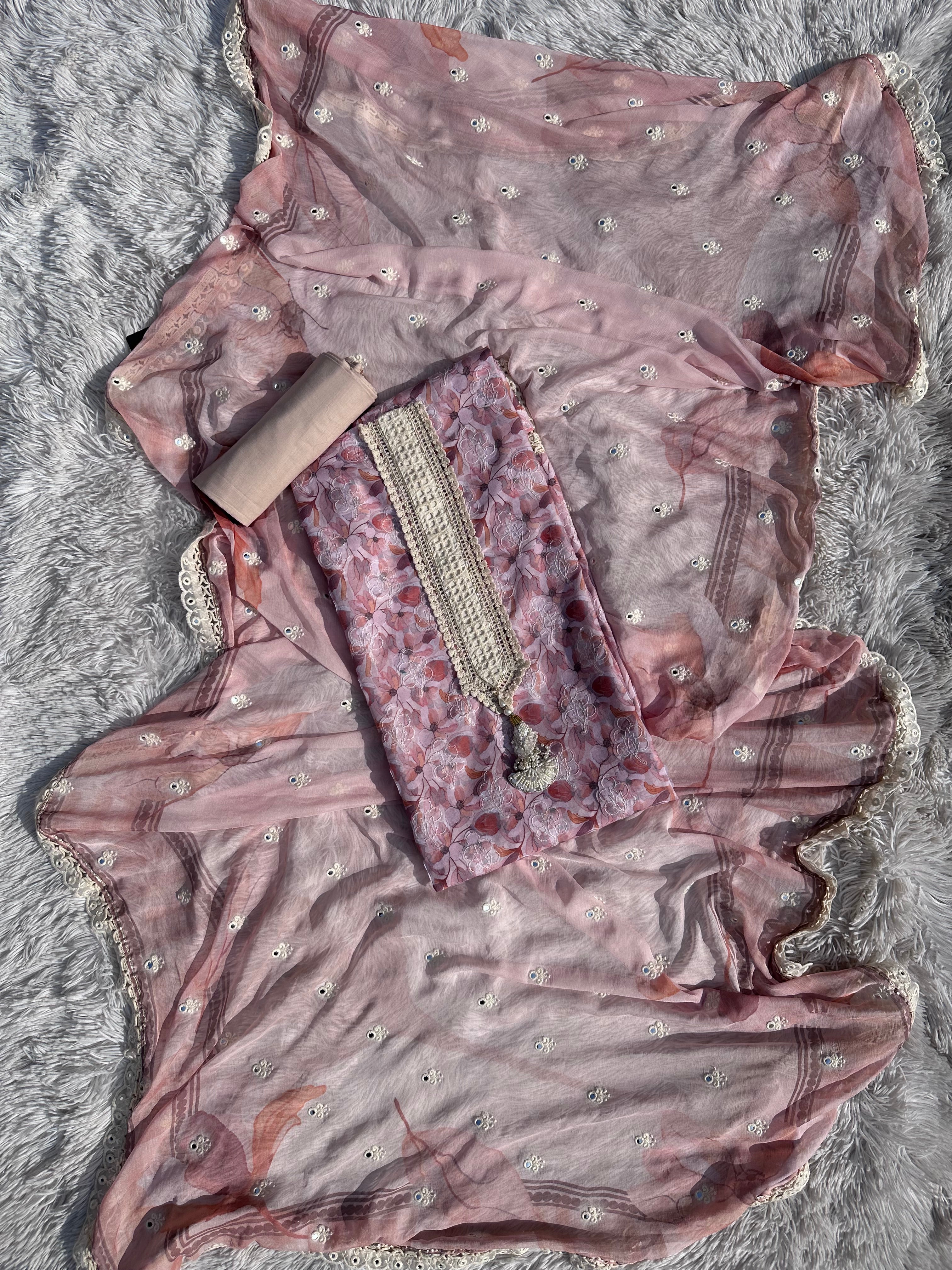 BABY PINK PAKISTANI UNSTITCHED SUIT IN COTTON FABRIC