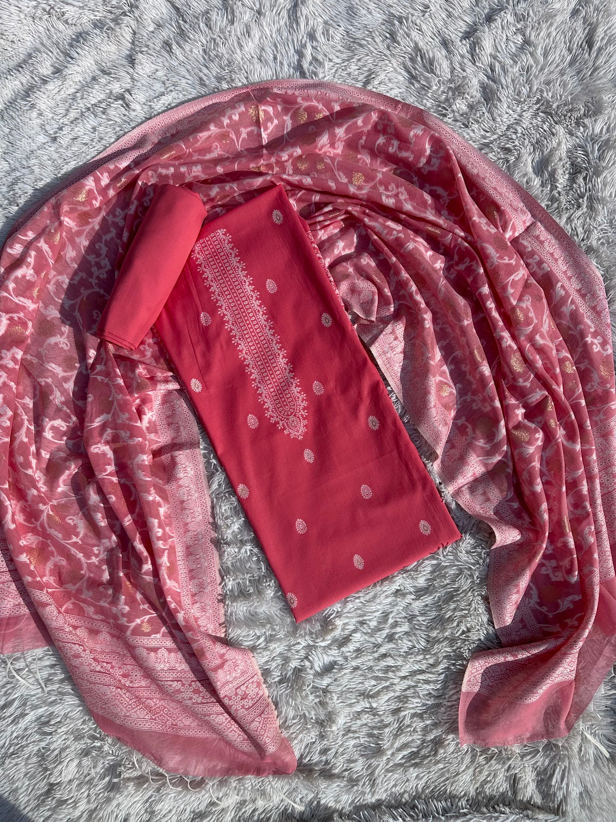 PINK UNSTITCHED SUIT IN GLAZE COTTON FABRIC