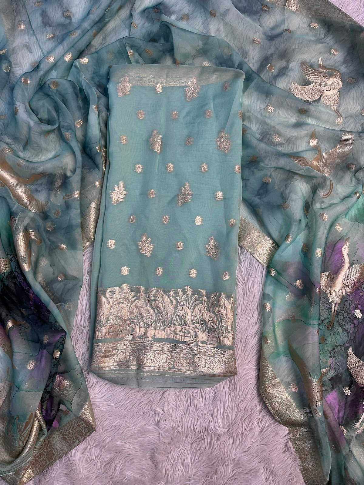MINT GREEN UNSTITCHED SUIT IN ORGANZA FABRIC